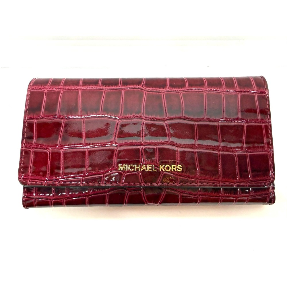 Michael Kors Jet Set MAGENTA PINK PATENT LEATHER CROCO Wallet! Rare 7 x 4"